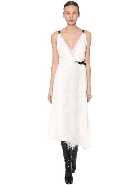 prada white slip dress|Prada pleated dress.